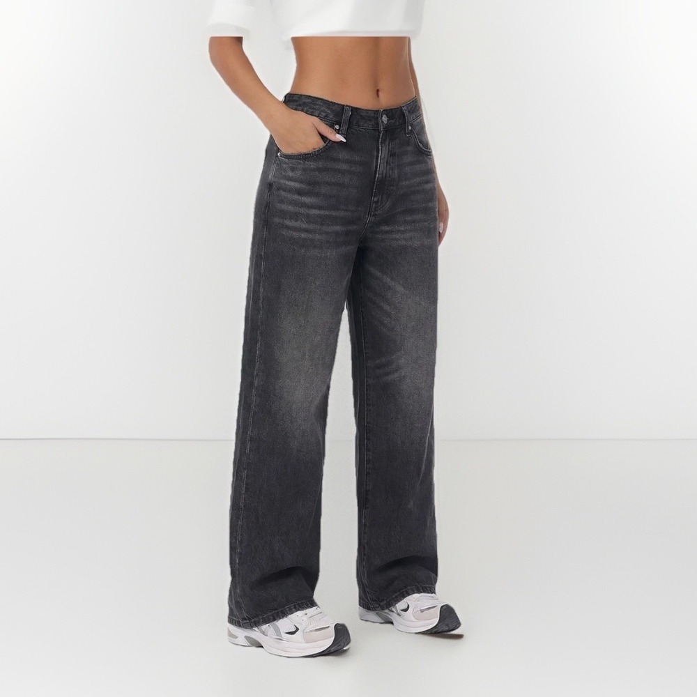 American Eagle Strigid Wide Leg Jeans 6 30x28 Faded Black High Rise Denim Grunge